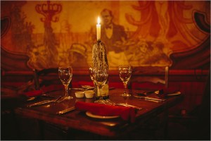 a table with wine glasses