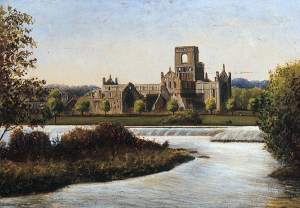 a castle surrounded by a body of water